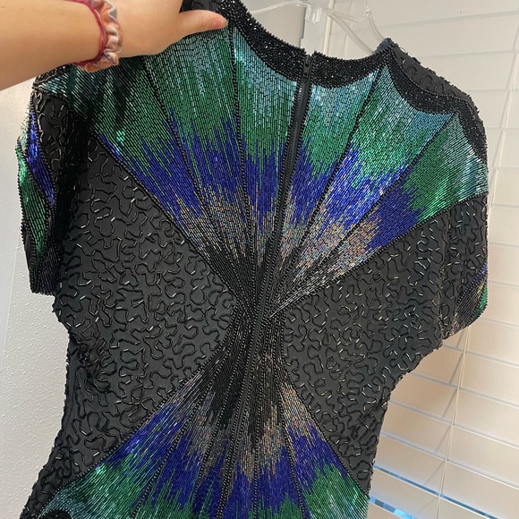 Oleg Cassin Beaded black, blue and green top - Picture 6 of 11